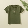 thumbnail image 1 of Nrmvnmi Kids Boys Girls Henley Shirts Solid Color Button Down Short Sleeve Casual Tops Tees Olive Green-2 Years, 1 of 4