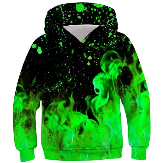 Nrmvnmi Kids Girl Boy Casual Hoodies Sweatshirts 3D Colorful Flame Printed Pullover Top Round Neck Long Sleeved Loose Shirt Warm Comfortable Sports Top Fall Trendy Clothes