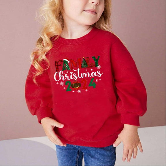 Nrmvnmi Kids Girls Boys Cotton Christmas Sweatshirt Graphic Prints Pullover Tops Crew Neck Long Sleeve Holiday Fleece Lightweight Tops With Side Seam Loose Fit Trendy Sweatshirt