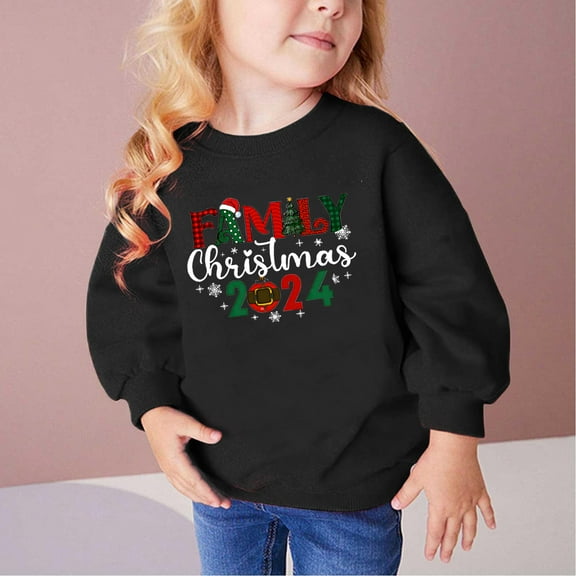 Nrmvnmi Kids Girls Boys Cotton Christmas Sweatshirt Graphic Prints Pullover Tops Crew Neck Long Sleeve Holiday Fleece Lightweight Tops With Side Seam Loose Fit Trendy Sweatshirt