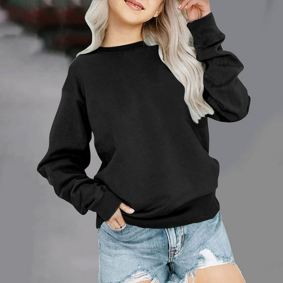 Nrmvnmi Kids Girls Boys Thick Cotton Sweatshirt Solid Color Raglan Jersey Crew Neck Long Sleeve T Shirt Children's Pullovers Lightweight Tops Loose Fit Trendy Sweatshirt