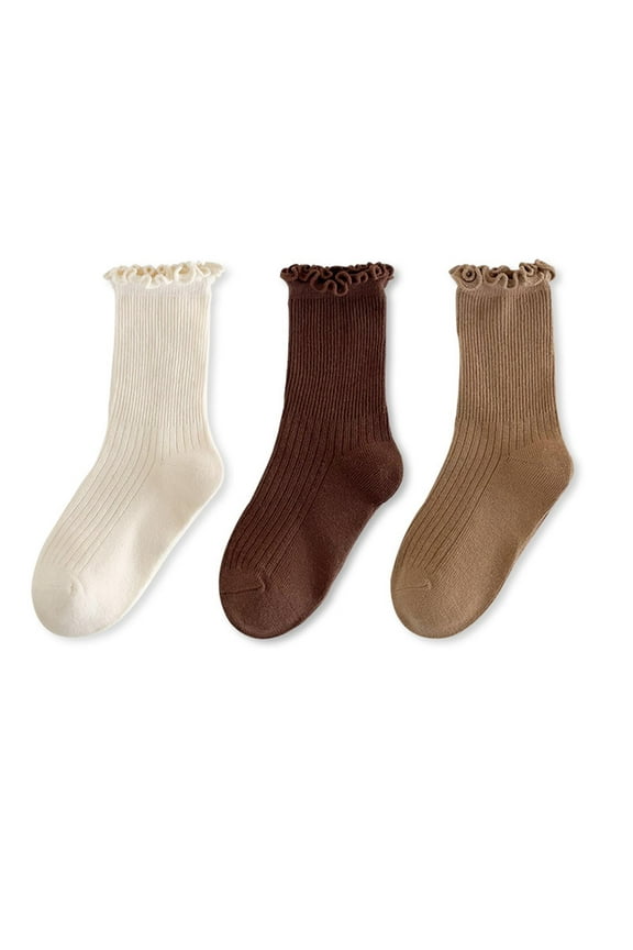 Kids Girls Ruffle Socks,Casual Cute Ankle Socks Breathable Knit Cotton Soft Frilly Crew Socks Thin Solid Color Socks Breathable Pile Socks For Girls 3 Pairs