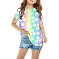 thumbnail image 1 of Nrmvnmi Kids Summer Casual T-Shirt Round Neck Short Sleeve Rainbow Daisy Print Blouse Loose Tee Tops For 3-12 Years Boys And Girls, 1 of 3