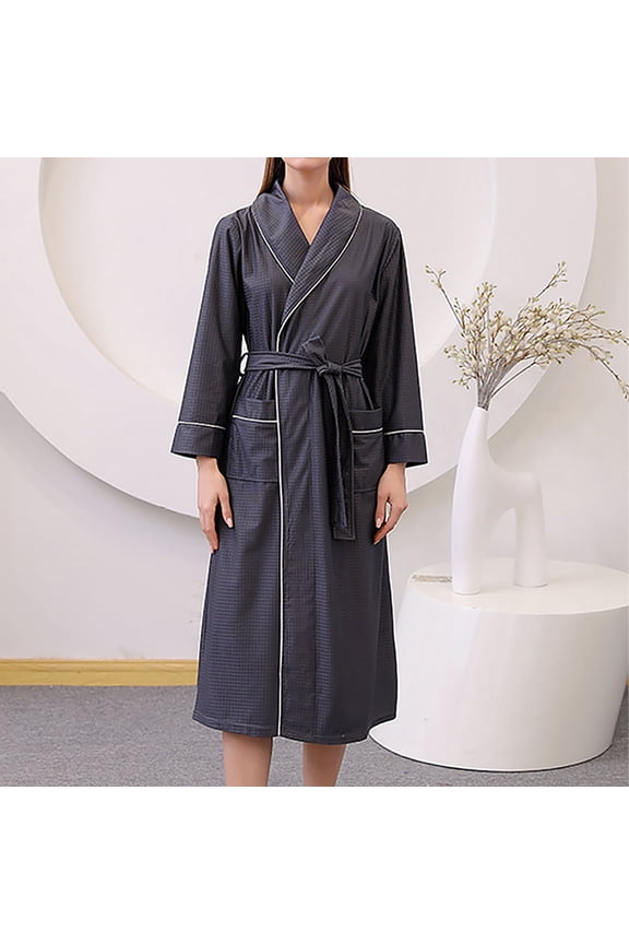 Lightweight Full-Length Robes For Women Waffle Kimono Bathrobe - Soft, Fast-Drying, Long-Lasting Cotton Blend Unisex Long Pajama Bathrobe With Pockets And Belt