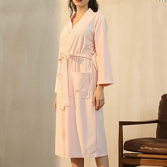 Nrmvnmi Lightweight Full-Length Robes For Women Waffle Kimono Bathrobe - Soft, Fast-Drying, Long-Lasting Cotton Blend Unisex Long Pajama Bathrobe With Pockets And Belt