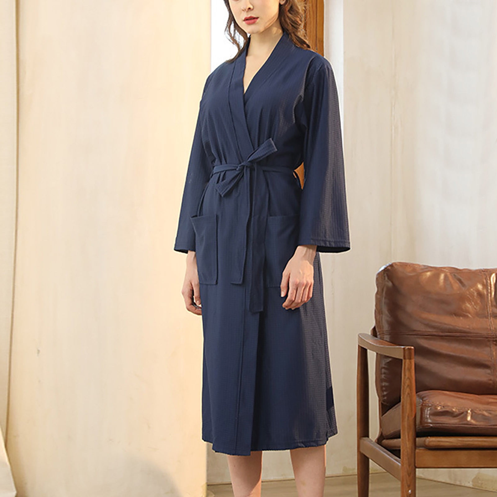 Nrmvnmi Lightweight Full-Length Robes For Women Waffle Kimono Bathrobe ...