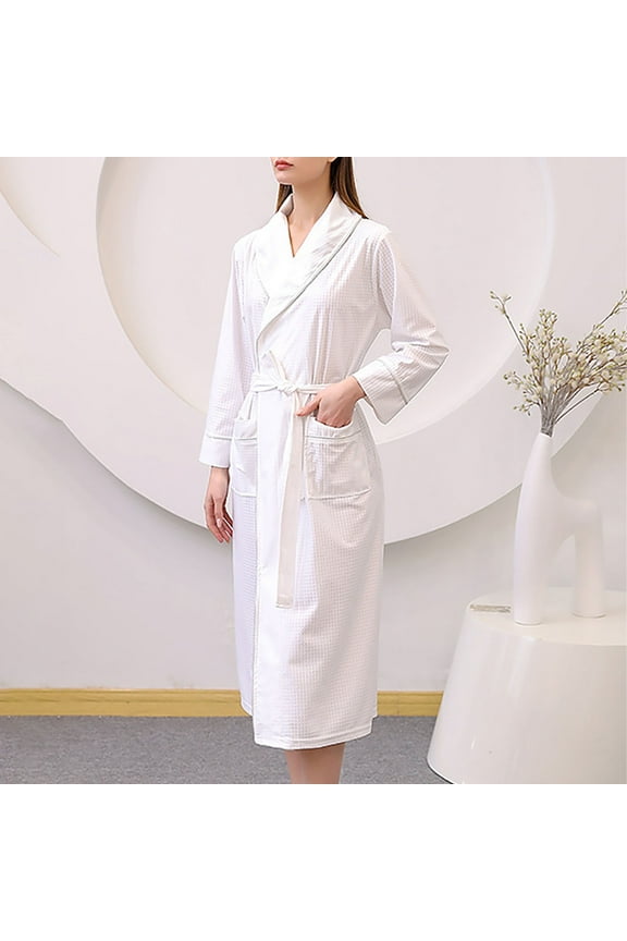 Lightweight Full-Length Robes For Women Waffle Kimono Bathrobe - Soft, Fast-Drying, Long-Lasting Cotton Blend Unisex Long Pajama Bathrobe With Pockets And Belt