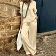 thumbnail image 1 of Nrmvnmi Linen Sets for Women 2 Piece Summer Outfits Casual Short Sleeve Tops with Long Pants Tracksuits Lounge Sets Mothers day Gifts for Wife, 1 of 6