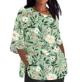 thumbnail image 1 of Nrmvnmi Linen Shirts for Women 3/4 Sleeve Plus Size Floral Prints Split Hem Tops Loose Crew Neck T Shirts Casual Three Quarter Length Tunic Tops, 1 of 5