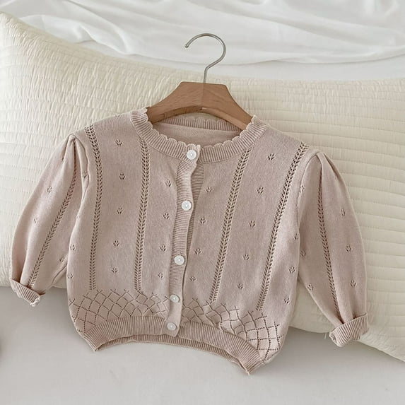 Nrmvnmi Little Boys Girls Thin Cardigan Sweater Coat Solid Color Crew Neck Long Sleeve Button Sweater Spring And Autumn Fashion Versatile Knitted Warm Sweater For 18 months -9 Years Children