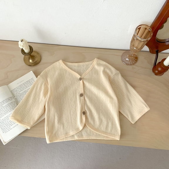 Nrmvnmi Little Boys Girls Thin Cardigan Sweater Coat Solid Color V-Neck Long Sleeve Button Sweater Cotton Tops Spring And Autumn Fashion Versatile Knitted Warm Jacket