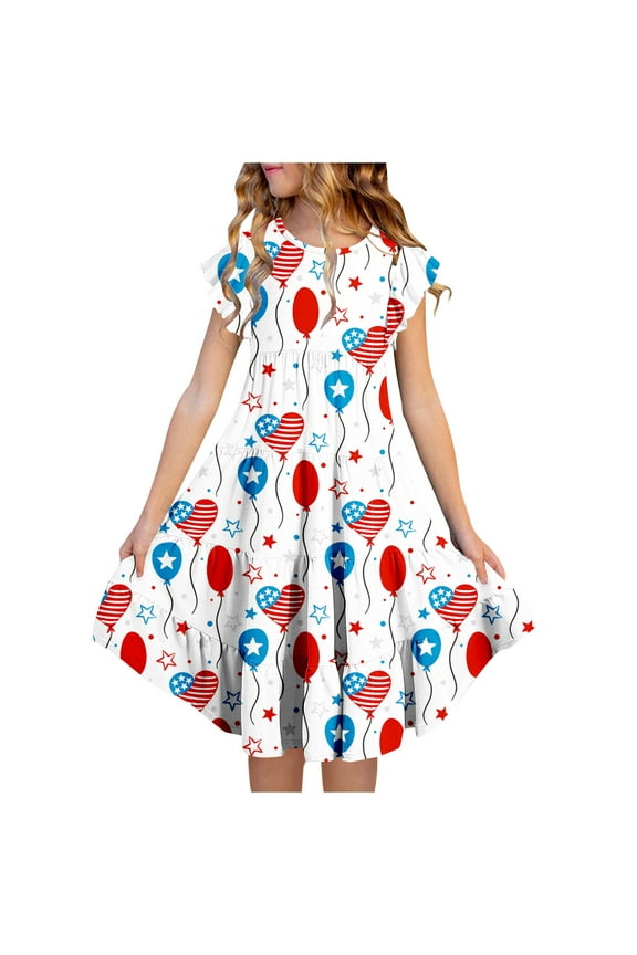 Little Girls Short Sleeve Dresses Floral Prints Summer Cotton Casual Swing Twirly Sundress Ruffle Sundress Tiered Twirl Dress Mothers Day Gifts 6 Years