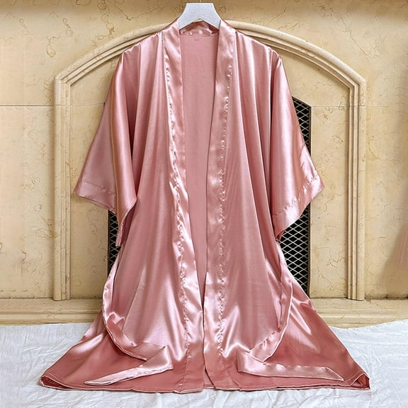 Nrmvnmi Long Silk Robe Bathrobe For Women Solid Color Long Kimono Satin Bridesmaids Robes Lightweight Soft Sleepwear Full Length Bathrobe Cardigan Nightgown For Spring Fall