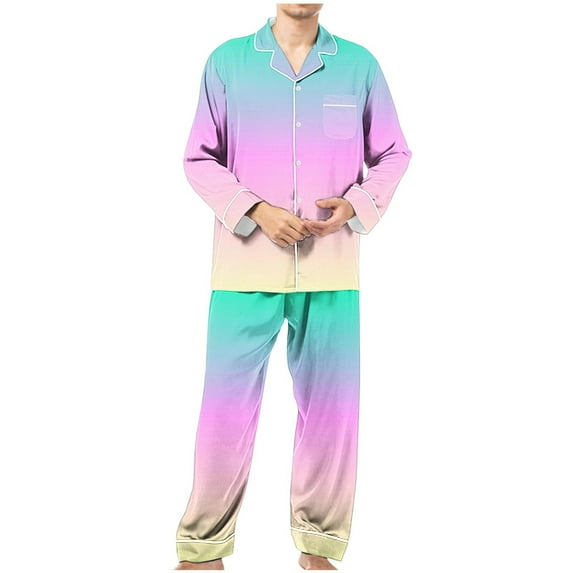 Nrmvnmi Men Pajama Sets Sleepwear 2024 Soft Cozy Gradient Color Pajama Sets Collared Neck Long Sleeved Tops And Elastic Wais Pants Pajamas Suits Lightweight Breath Loungewear