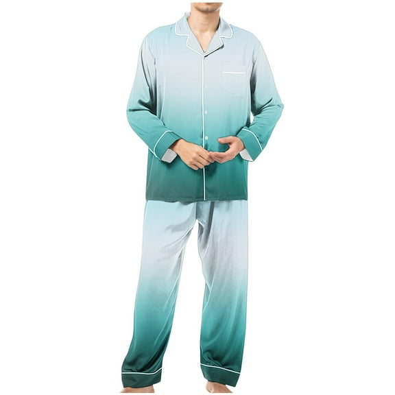 Nrmvnmi Men Pajama Sets Sleepwear 2024 Soft Cozy Gradient Color Pajama Sets Collared Neck Long Sleeved Tops And Elastic Wais Pants Pajamas Suits Lightweight Breath Loungewear
