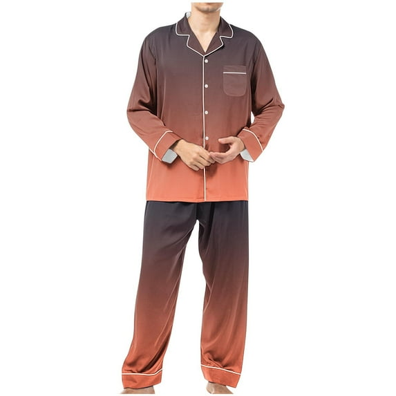 Nrmvnmi Men Pajama Sets Sleepwear 2024 Soft Cozy Gradient Color Pajama Sets Collared Neck Long Sleeved Tops And Elastic Wais Pants Pajamas Suits Lightweight Breath Loungewear