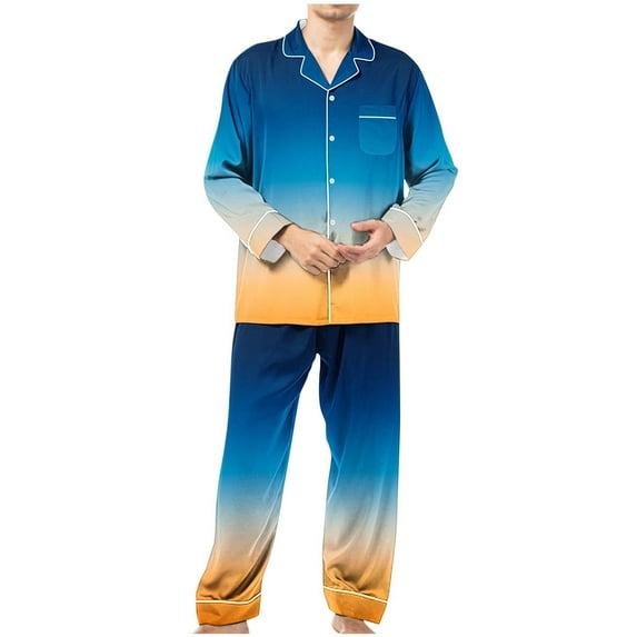 Nrmvnmi Men Pajama Sets Sleepwear 2024 Soft Cozy Gradient Color Pajama Sets Collared Neck Long Sleeved Tops And Elastic Wais Pants Pajamas Suits Lightweight Breath Loungewear