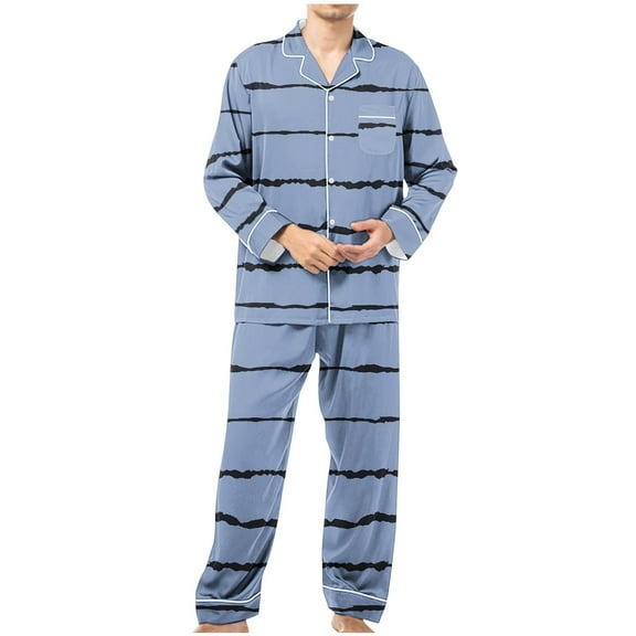 Nrmvnmi Men Pajama Sets Sleepwear 2024 Soft Cozy Stripe Pajama Sets Collared Neck Long Sleeved Tops And Elastic Wais Pants Pajamas Suits Lightweight Breath Loungewear