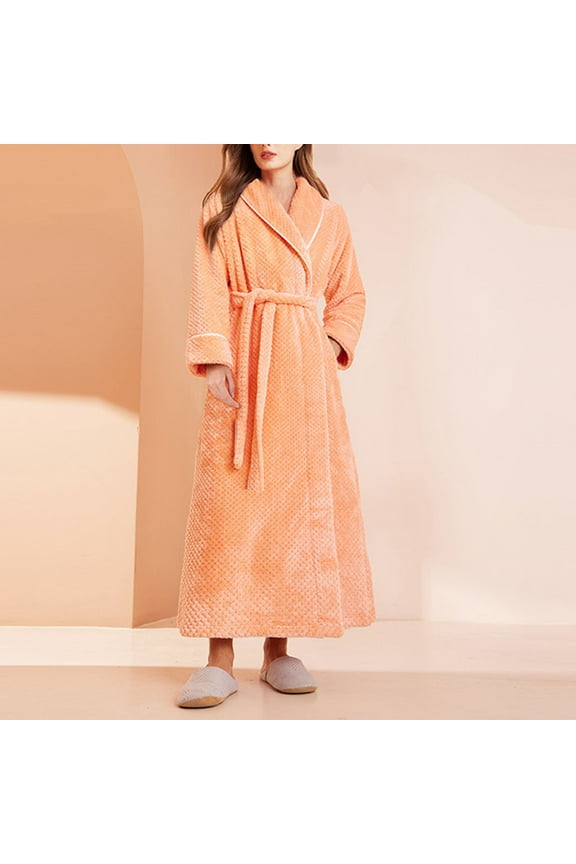 Men Women's Solid Color Flannel Bathrobe Pajama Thick Long Sleeve Flip Collar Nightgown With Pockets Belt Plush Soft Long Spa Robes Warm Comfortable Loungewear