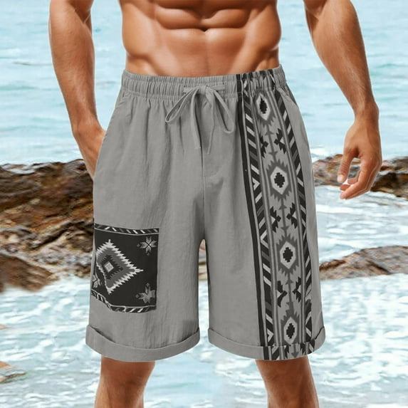 Nrmvnmi Men's Boho Drawstring Waist Paisley Print Summer Beach Shorts Father's Day Gifts For Dad ,4th of July Gifts for Men