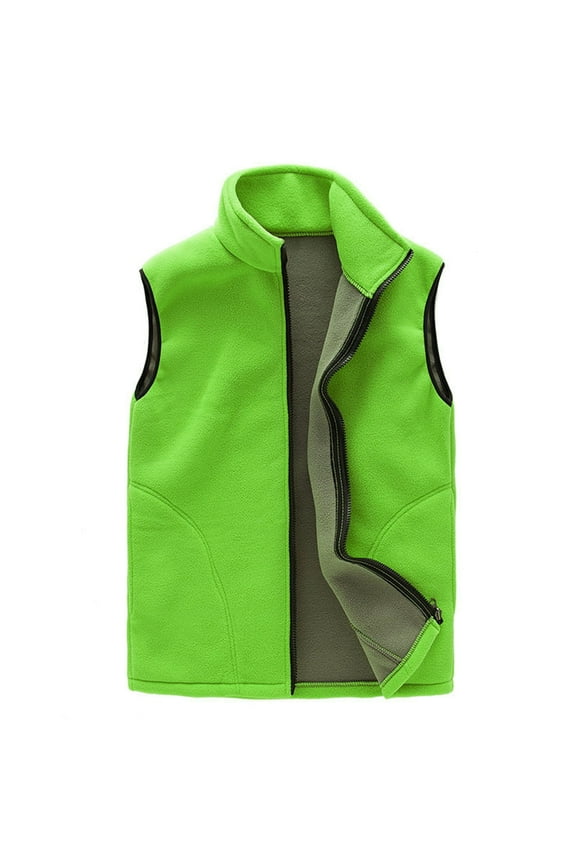 Men's Full Zip Polar Fleece Vest Lightweight Casual Solid Color Sleeveless Outdoor Jacket Soft Warm Winter Coat Outerwear with Pockets Green