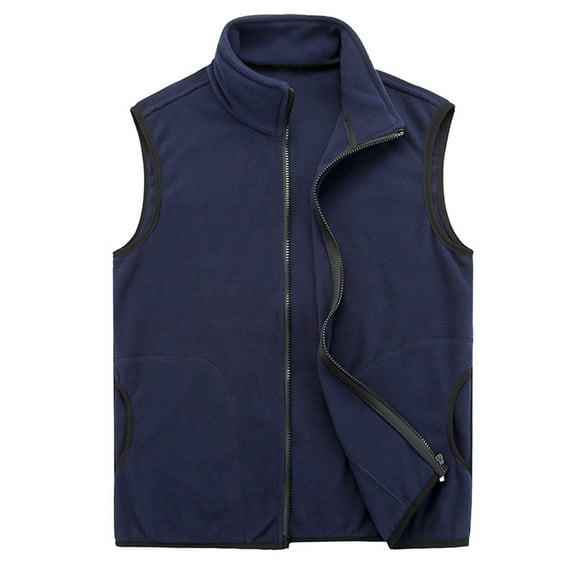 Nrmvnmi Men's Full Zip Polar Fleece Vest Lightweight Casual Solid Color Sleeveless Outdoor Jacket Soft Warm Winter Coat Outerwear with Pockets Navy