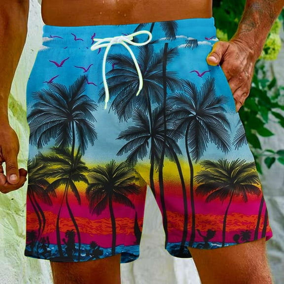 Nrmvnmi Men's Hawaiian Beach Shorts Elastic Waist Drawstring Lightweight Summer Casual Shorts with Pocket Father's Day Gifts For Dad ,4th of July Gifts for Men