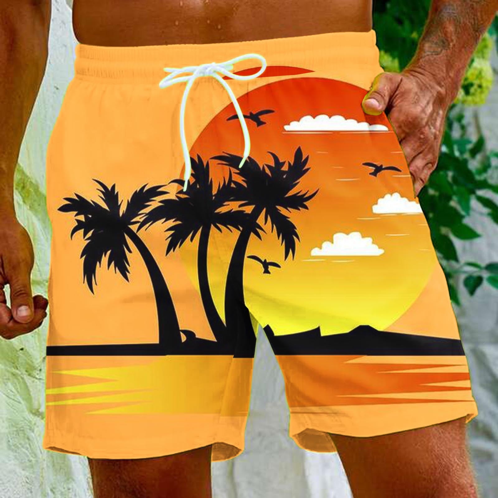 Nrmvnmi Men's Hawaiian Beach Shorts Elastic Waist Drawstring ...
