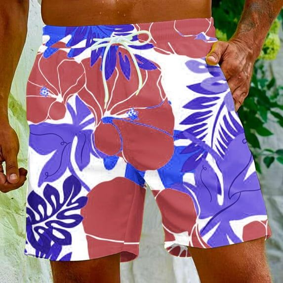 Nrmvnmi Men's Hawaiian Beach Shorts Elastic Waist Drawstring Lightweight Summer Casual Shorts with Pocket Father's Day Gifts For Dad ,4th of July Gifts for Men