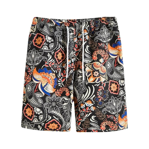 Nrmvnmi Men's Hawaiian Floral Prints Beach Shorts Elastic Waist Drawstring Lightweight Summer Casual Shorts with Pocket Father's Day Gifts For Dad ,4th of July Gifts for Men