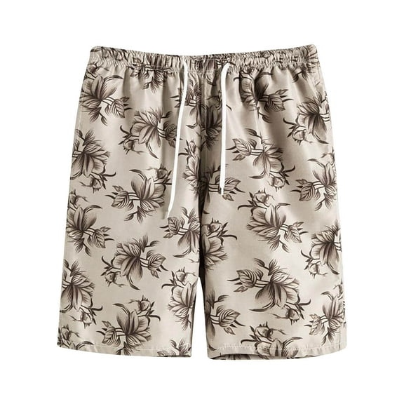 Nrmvnmi Men's Hawaiian Floral Prints Beach Shorts Elastic Waist Drawstring Lightweight Summer Casual Shorts with Pocket Father's Day Gifts For Dad ,4th of July Gifts for Men