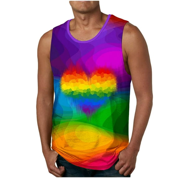 Nrmvnmi Men's Rainbow Prints Graphic Tank Tops Funny Trendy Blouse Vest Sportstyle Sleeveless T Shirts Modern Fit Tanks Tees Independence Day