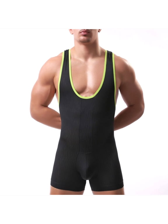 Men's Wrestling Singlets Sleeveless Athletic Supporters Wrestling Uniform Sports Bodysuit Jumpsuits for Fun Black-L