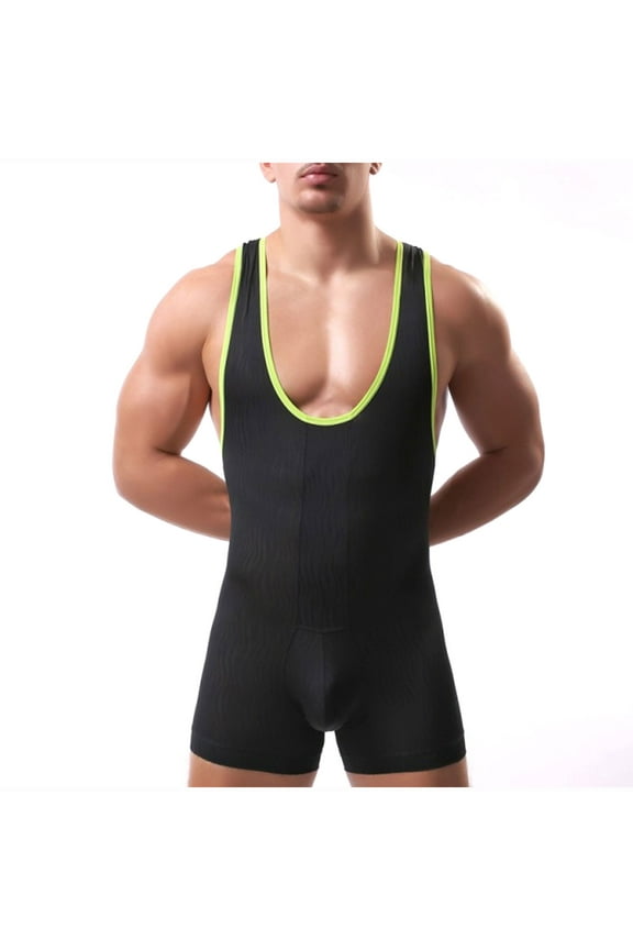 Men's Wrestling Singlets Sleeveless Athletic Supporters Wrestling Uniform Sports Bodysuit Jumpsuits for Fun Black-L