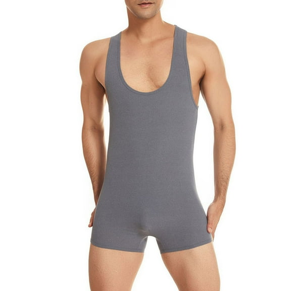 Nrmvnmi Men's Wrestling Singlets Sleeveless Athletic Supporters Wrestling Uniform Sports Bodysuit Jumpsuits for Fun Gray-M