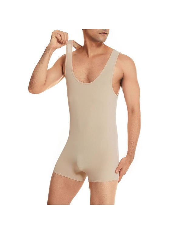 Men's Wrestling Singlets Sleeveless Athletic Supporters Wrestling Uniform Sports Bodysuit Jumpsuits for Fun Khaki-S