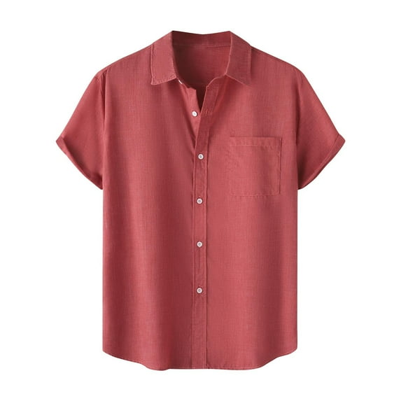 Nrmvnmi Mens Hawaiian Shirts Button Up Casual Solid Color Tropical Shirt Summer Beach Shirt Cool Short Sleeve Blouse Tops Watermelon Red XLMothers Day Gifts