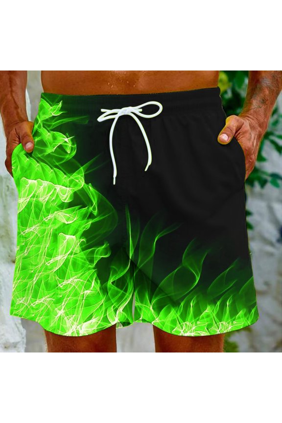 Mens Shorts Colorblock Fire Pants Shorts for Man Beach Hawaiian Ruched Tropical Straight Leg Fall Summer 2024 Father's Day Gifts For Dad ,4th of July Gifts for Men