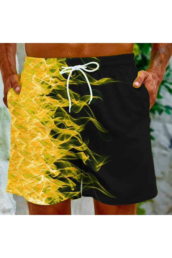 Mens Shorts Colorblock Fire Pants Shorts for Man Beach Hawaiian Ruched Tropical Straight Leg Fall Summer 2024 Father's Day Gifts For Dad ,4th of July Gifts for Men