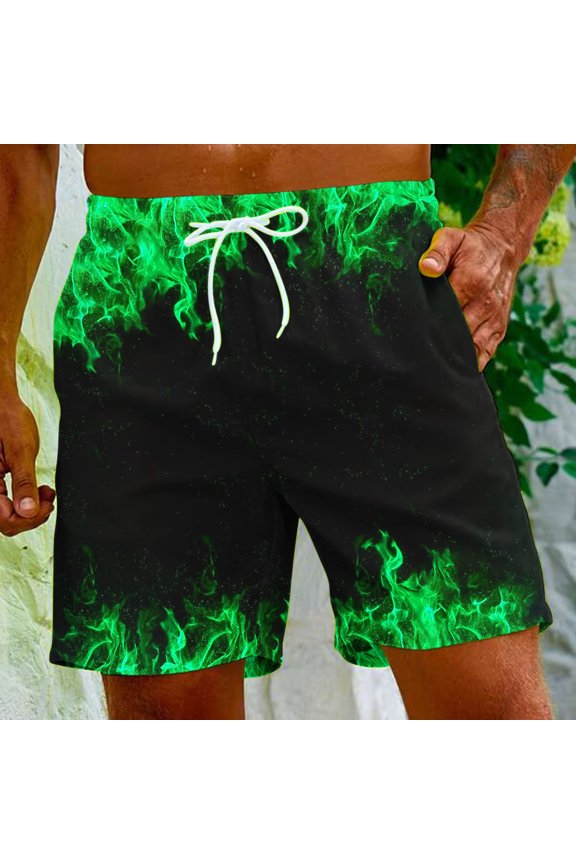 Mens Shorts Colorblock Fire Pants Shorts for Man Beach Hawaiian Ruched Tropical Straight Leg Fall Summer 2024 Father's Day Gifts For Dad ,4th of July Gifts for Men