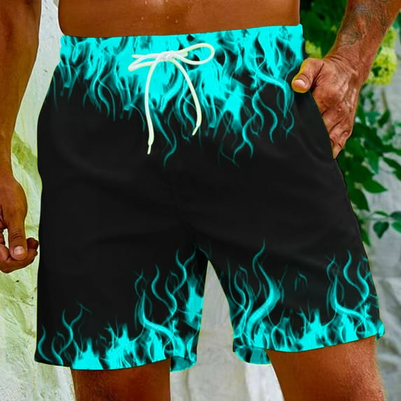 Nrmvnmi Mens Shorts Colorblock Fire Pants Shorts for Man Beach Hawaiian Ruched Tropical Straight Leg Fall Summer 2024 Father's Day Gifts For Dad ,4th of July Gifts for Men
