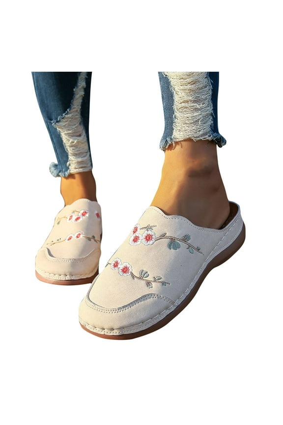 Mules for Women Flats Comfortable Slip on Shoes Closed Round Toe Womens Mules Casual Backless Loafers Slides Beige Mothers Day Gifts