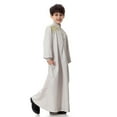 thumbnail image 1 of Nrmvnmi Muslim Robe for Boys Long Sleeve Turndown Neck Saudi Arab Kaftan Islamic Button Dubai Robes With Pockets, 1 of 9