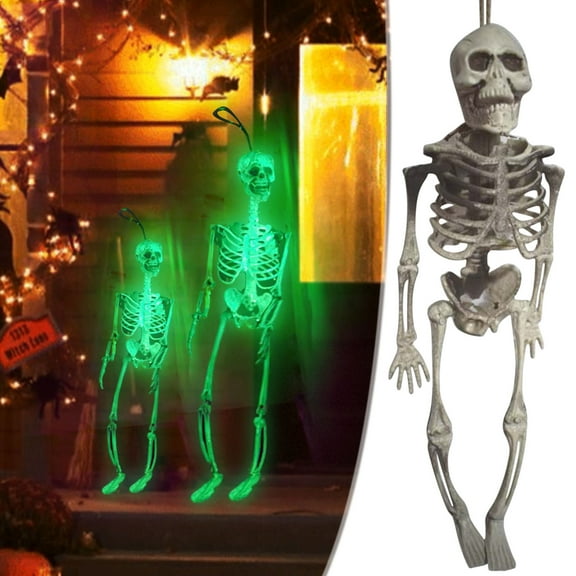 Nrmvnmi New Luminous Series Halloween Glow Skeletons Full Body Posable Joints Skeletons for Halloween Graveyard Decorations, Haunted House Accessories