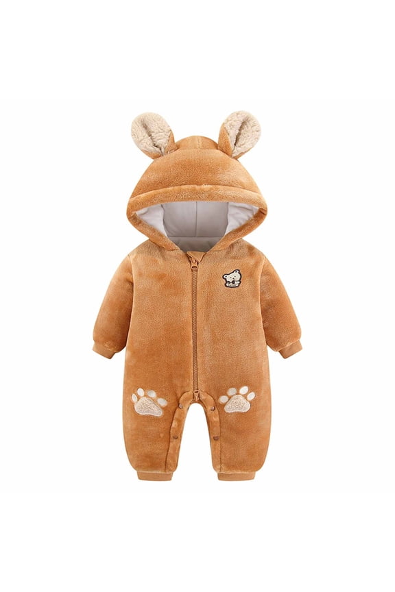 Newborn Baby Bear Onesie Outfit Suit Fold-Over Mittens Footies Girls Boys Winter Fleece Clothes Hooded Jumpsuit Romper 6M-3T