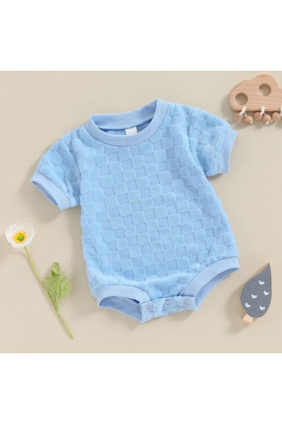 Newborn Baby Boy Girl Clothes Checkered Cotton Bubble Romper Short Sleeve Onesie One-Piece Summer Outfit For 0-18 Months
