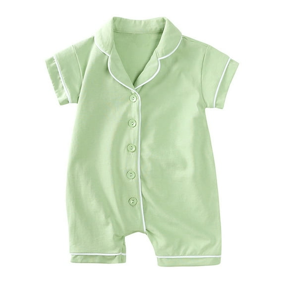 Nrmvnmi Newborn Baby Boys Girls Romper Clothes Solid Color Romper Short Sleeve Turndown Neck Cotton Jumpsuits One Piece Outfit For 3M-3Y