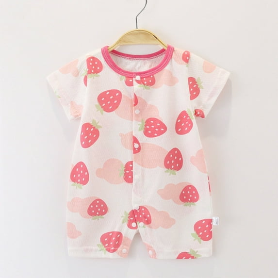 Nrmvnmi Newborn Baby Boys Girls Romper Clothes Strawberry Print Romper Short Sleeve Round Neck Cotton Jumpsuits One Piece Outfit For 1-18 Months