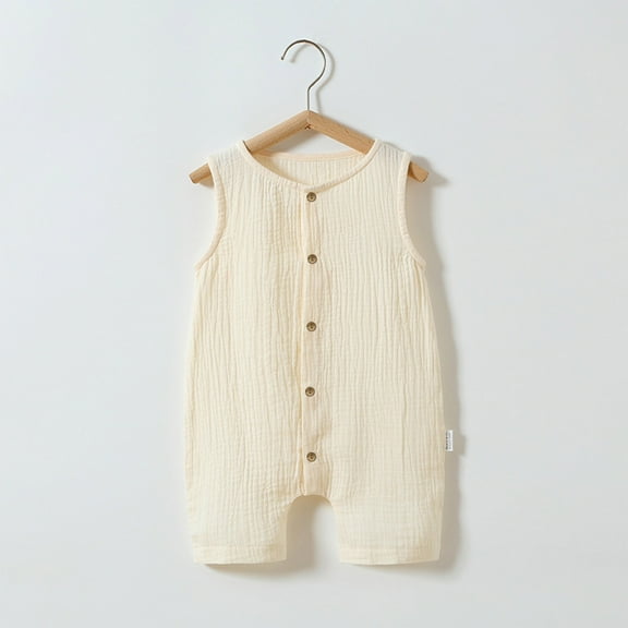 Nrmvnmi Newborn Baby Boys Girls Romper Jumpsuit Cotton Linen Sleeveless Ruffled Bodysuit Infant Spring Summer Clothes Outfits White-90