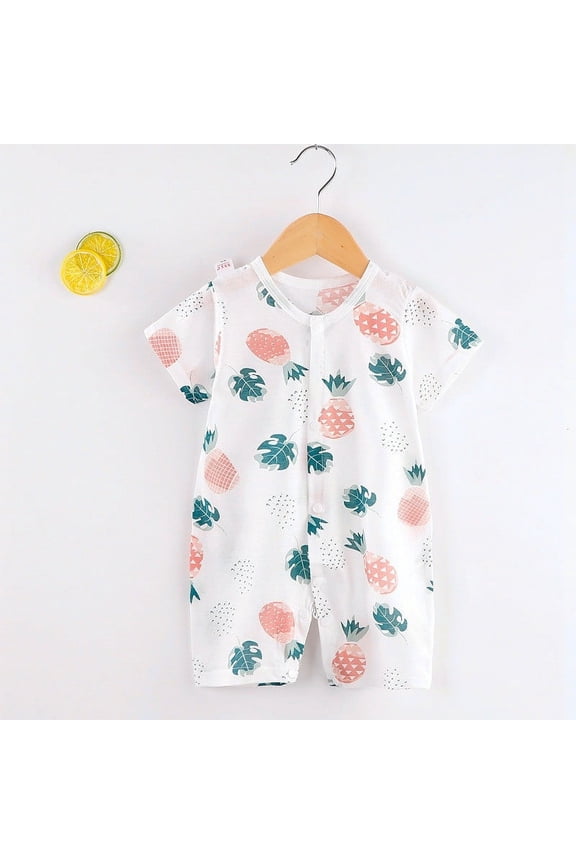 Newborn Baby Boys Girls Rompers Pineapple Print V Neck Short Sleeve Cotton Bodysuit Jumpsuit One Piece Outfit Clothes